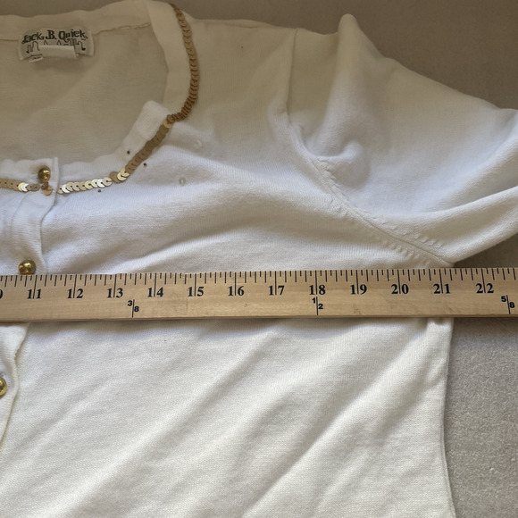 Vintage Y2K Jack B Quick Cardigan Women Extra Large White Gold Sequins Sailboat - Picture 7 of 11